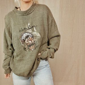 Vintage | Hunter Green “North River” Embroidered Oversized sweater